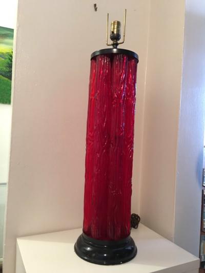  Venini UNUSUAL DRAMATIC RED TRONCHI MURANO GLASS LAMP BY VENINI
