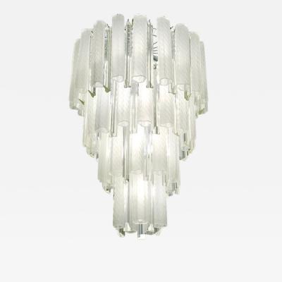  Venini Venini 1960s Cylinder Crystal and White Murano Glass Round Chandelier on Nickel