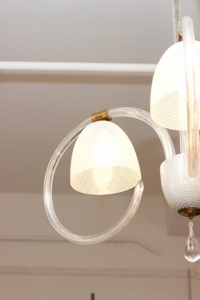  Venini Venini 3 Arm Chandelier in Reticello Italy 1940