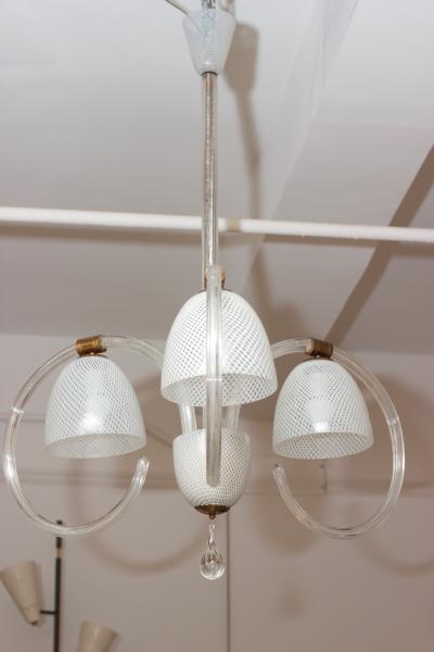  Venini Venini 3 Arm Chandelier in Reticello Italy 1940