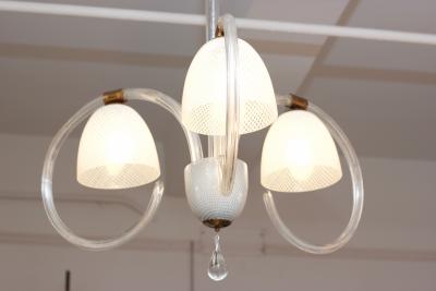  Venini Venini 3 Arm Chandelier in Reticello Italy 1940
