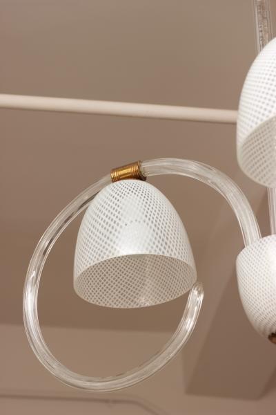  Venini Venini 3 Arm Chandelier in Reticello Italy 1940
