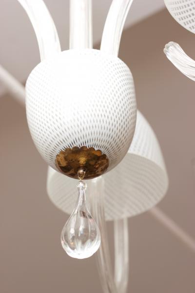  Venini Venini 3 Arm Chandelier in Reticello Italy 1940