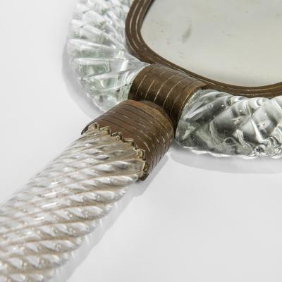  Venini Venini Hand Mirror in Twisted Crystal and Brass 30s