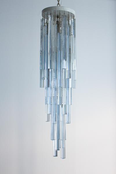  Venini Venini Ice Blue Triedri Murano Glass Chandelier