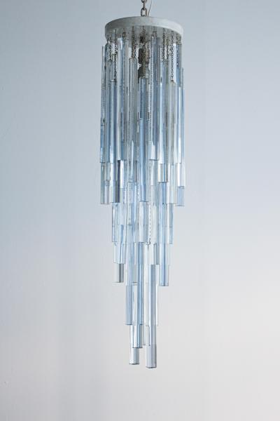  Venini Venini Ice Blue Triedri Murano Glass Chandelier
