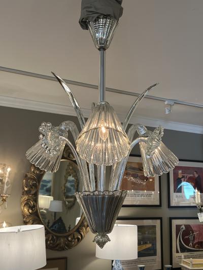  Venini Venini Italian Murano 1950s Three light Clear Glass Chandelier