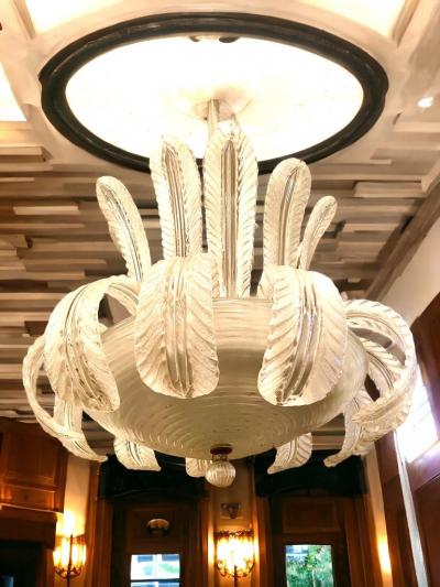  Venini Venini Murano Glass Elegant Art Deco Chandelier Attributed to Tommaso Buzzi 1940