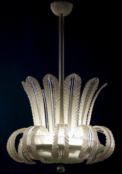  Venini Venini Murano Glass Elegant Art Deco Chandelier Attributed to Tommaso Buzzi 1940