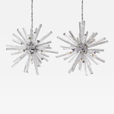  Venini Venini Pair of Sputnik Chandeliers in Chrome with Artisan Glass Rods 1970s