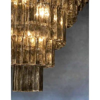  Venini Venini Style Murano Glass Chandelier Contemporary Square Tubes in Dark Fume