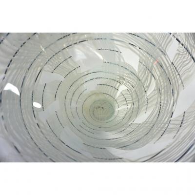  Venini Vintage Venini Pair of Crystal Murano Glass Vases with Black and White Murrine