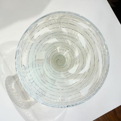  Venini Vintage Venini Pair of Crystal Murano Glass Vases with Black and White Murrine