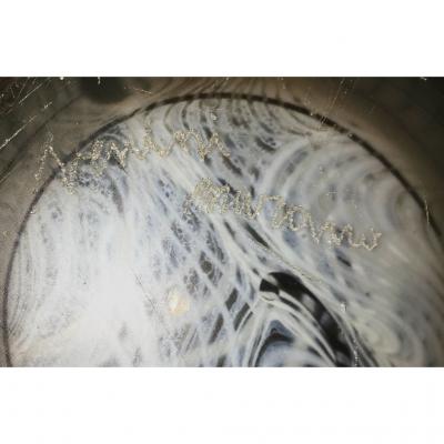  Venini Vintage Venini Pair of Crystal Murano Glass Vases with Black and White Murrine