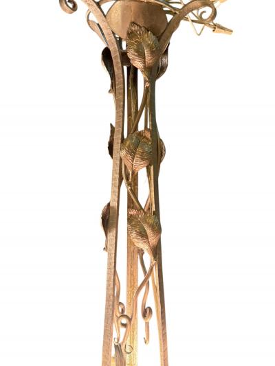  Verdun FRENCH ART DECO FULL BLOOM ROSES CAST GLASS SLIP SHADE WROUGHT IRON CHANDELIER