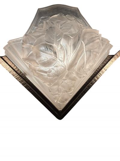  Verdun FRENCH ART DECO FULL BLOOM ROSES CAST GLASS SLIP SHADE WROUGHT IRON CHANDELIER