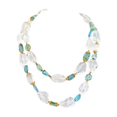  Verdura VERDURA 18K YELLOW GOLD AQUAMARINE AND ROCK CRYSTAL CHECKERBOARD FINISH NECKLACE