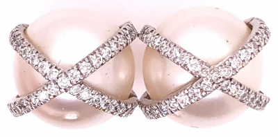  Verdura Verdura 18 Karat White Gold Wrapped Pearl and Diamond Earrings