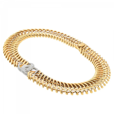 Verdura Verdura 18K Yellow Gold Double Crescent Pave Diamond Link Necklace