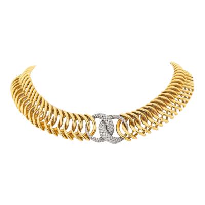  Verdura Verdura 18K Yellow Gold Double Crescent Pave Diamond Link Necklace