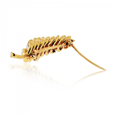  Verdura Verdura 18K Yellow Gold Petite Diamond Leaf Brooch