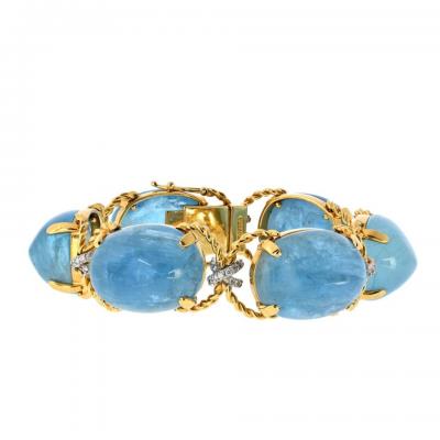  Verdura Verdura Pebble 18K Yellow Gold Aquamarine And Diamond Bracelet