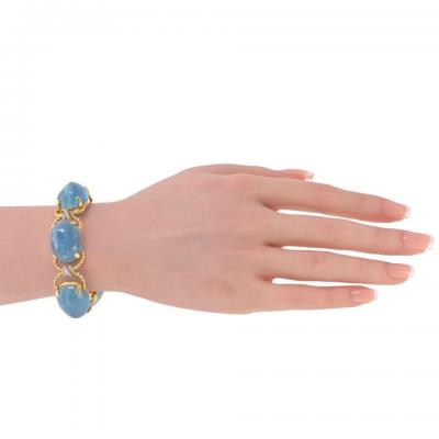  Verdura Verdura Pebble 18K Yellow Gold Aquamarine And Diamond Bracelet