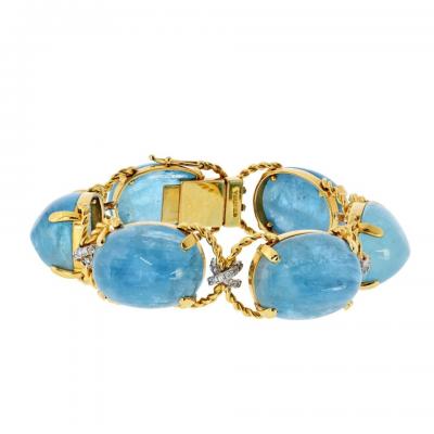  Verdura Verdura Pebble 18K Yellow Gold Aquamarine And Diamond Bracelet