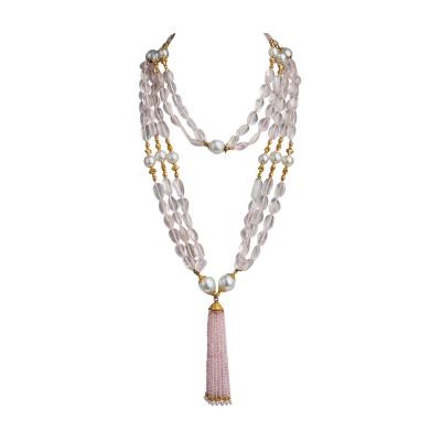  Verdura Verdura Rose Quartz and Cultured South Sea Pearl Raja Necklace