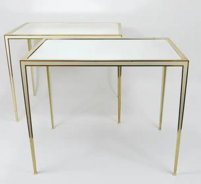 Vereinigte Werkst tten F r Kunst Im Handwerk A Pair of Vereinigte Werkst tten Brass White Mirror Tables Germany 1970s
