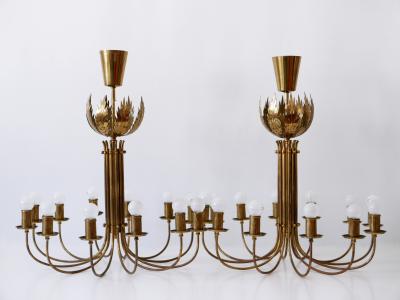  Vereinigte Werkst tten M nchen Rare 12 Armed Brass Chandeliers or Pendant Lamps by Vereinigte Werkst tten 1950s