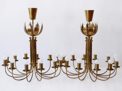  Vereinigte Werkst tten M nchen Rare 12 Armed Brass Chandeliers or Pendant Lamps by Vereinigte Werkst tten 1950s