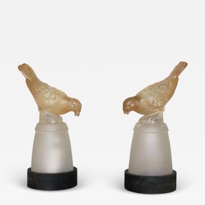  Verlys Glass Pair of Fine French Art Deco Bird Night Lights in Molded Glass by Verlys