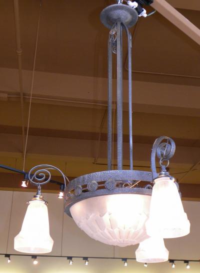  Verrerie d Art Degu Degu French Art Deco Iron Chandelier