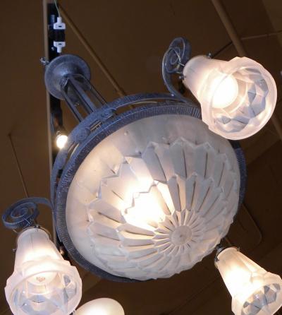  Verrerie d Art Degu Degu French Art Deco Iron Chandelier