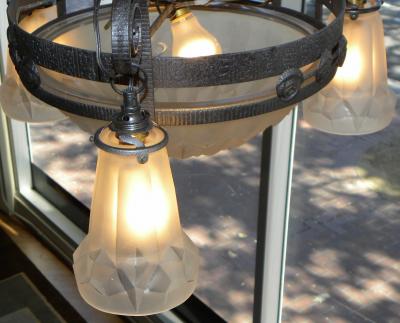  Verrerie d Art Degu Degu French Art Deco Iron Chandelier