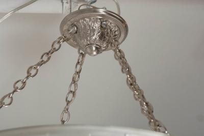  Verrerie d Art Degu High Style Art Deco Relief Cubist Geometric Frosted Glass Chandelier by Degue