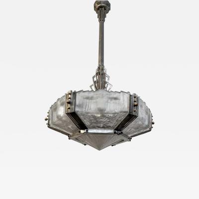  Verrerie des Hanots French Art Deco Pendant Chandelier by Hanots