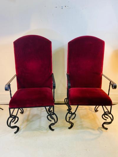  Versace GREAT PAIR OF VERSACE BLACK STEEL AND BRASS ARMCHAIRS