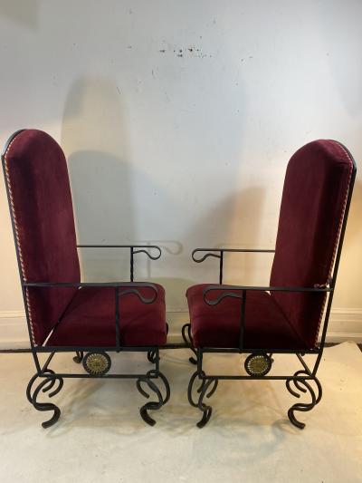  Versace GREAT PAIR OF VERSACE BLACK STEEL AND BRASS ARMCHAIRS