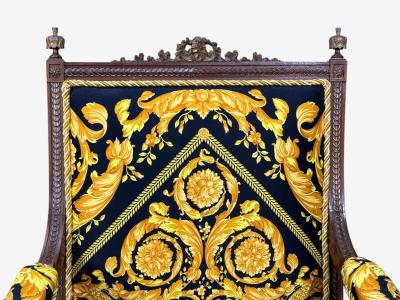 Versace Gianni Versace Fabric Louis XVI Style Armchairs Walnut France 20th c 