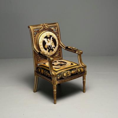  Versace Louis XVI French Arm Chair Versace Fabric Giltwood France 1960s