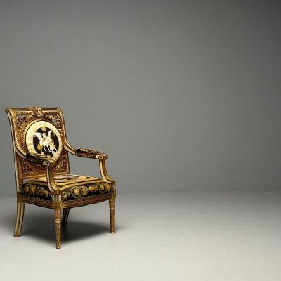  Versace Louis XVI French Arm Chair Versace Fabric Giltwood France 1960s