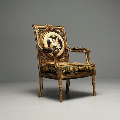  Versace Louis XVI French Arm Chair Versace Fabric Giltwood France 1960s