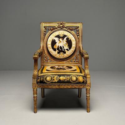  Versace Louis XVI French Arm Chair Versace Fabric Giltwood France 1960s