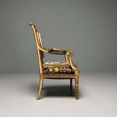  Versace Louis XVI French Arm Chair Versace Fabric Giltwood France 1960s