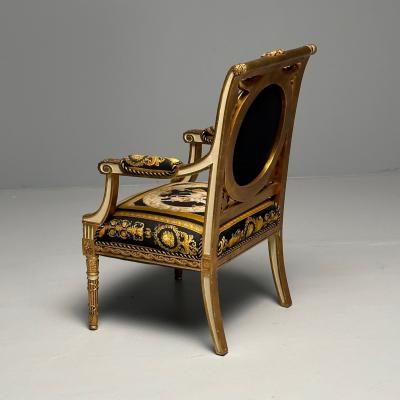  Versace Louis XVI French Arm Chair Versace Fabric Giltwood France 1960s