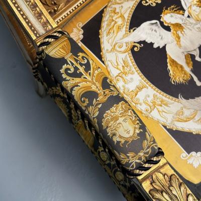  Versace Louis XVI French Arm Chair Versace Fabric Giltwood France 1960s