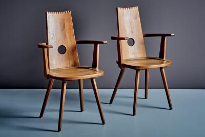  Vervoort Tilburg Pair of Brutalist Armchairs in solid Oak by Vervoort Tilburg