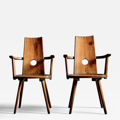  Vervoort Tilburg Pair of Brutalist Armchairs in solid Oak by Vervoort Tilburg